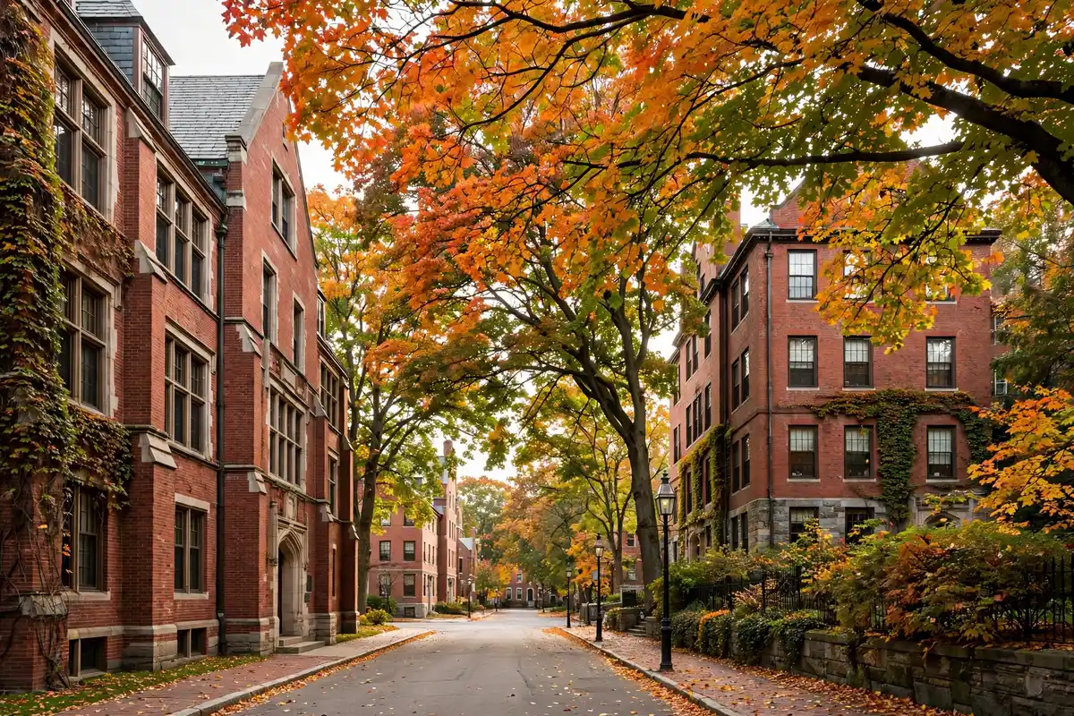 Historic university buildings and green streets in New Haven, Connecticut, one of the major cities served by the 203 area code.