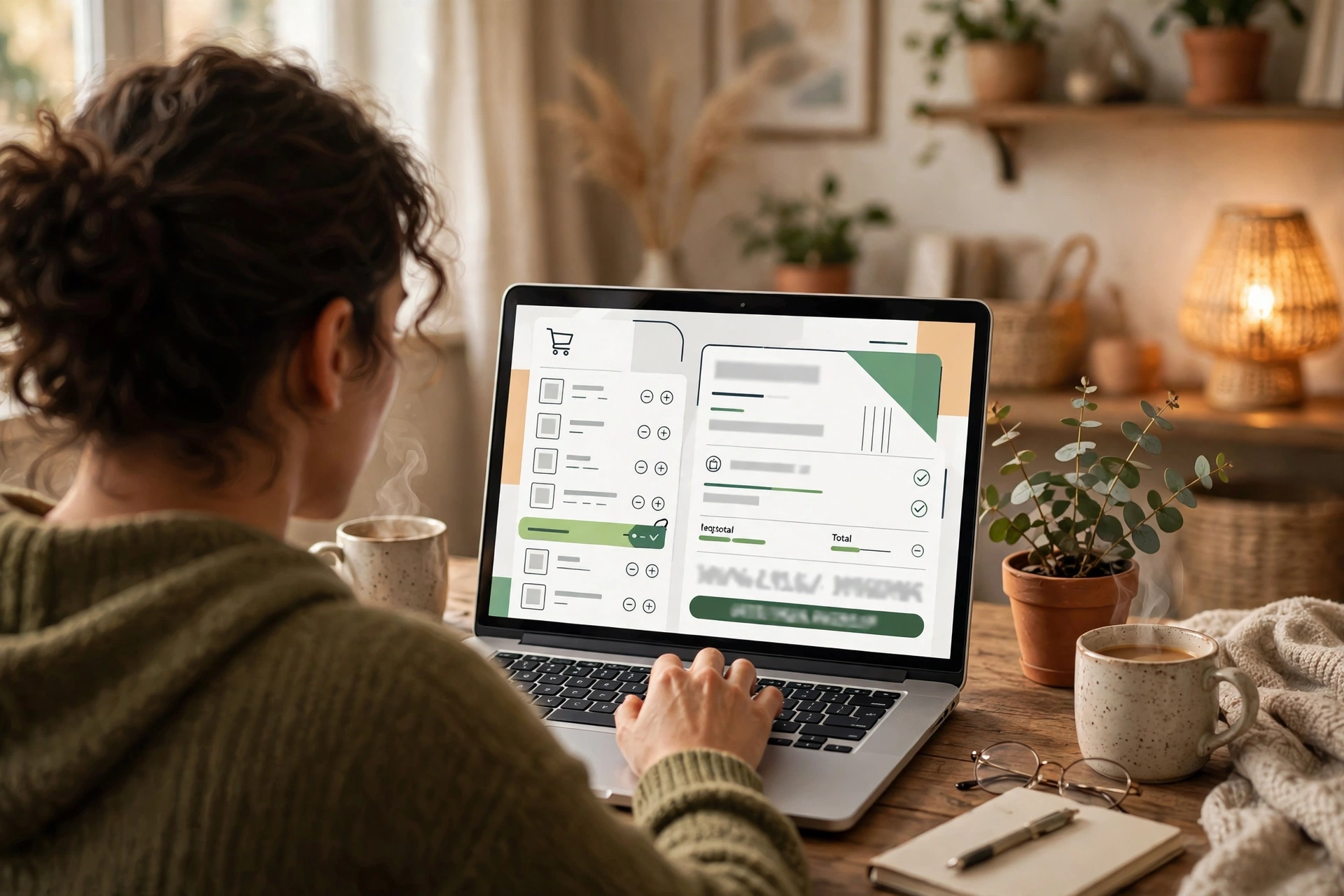 A shopper typing a promo code into an online store checkout page on a laptop.