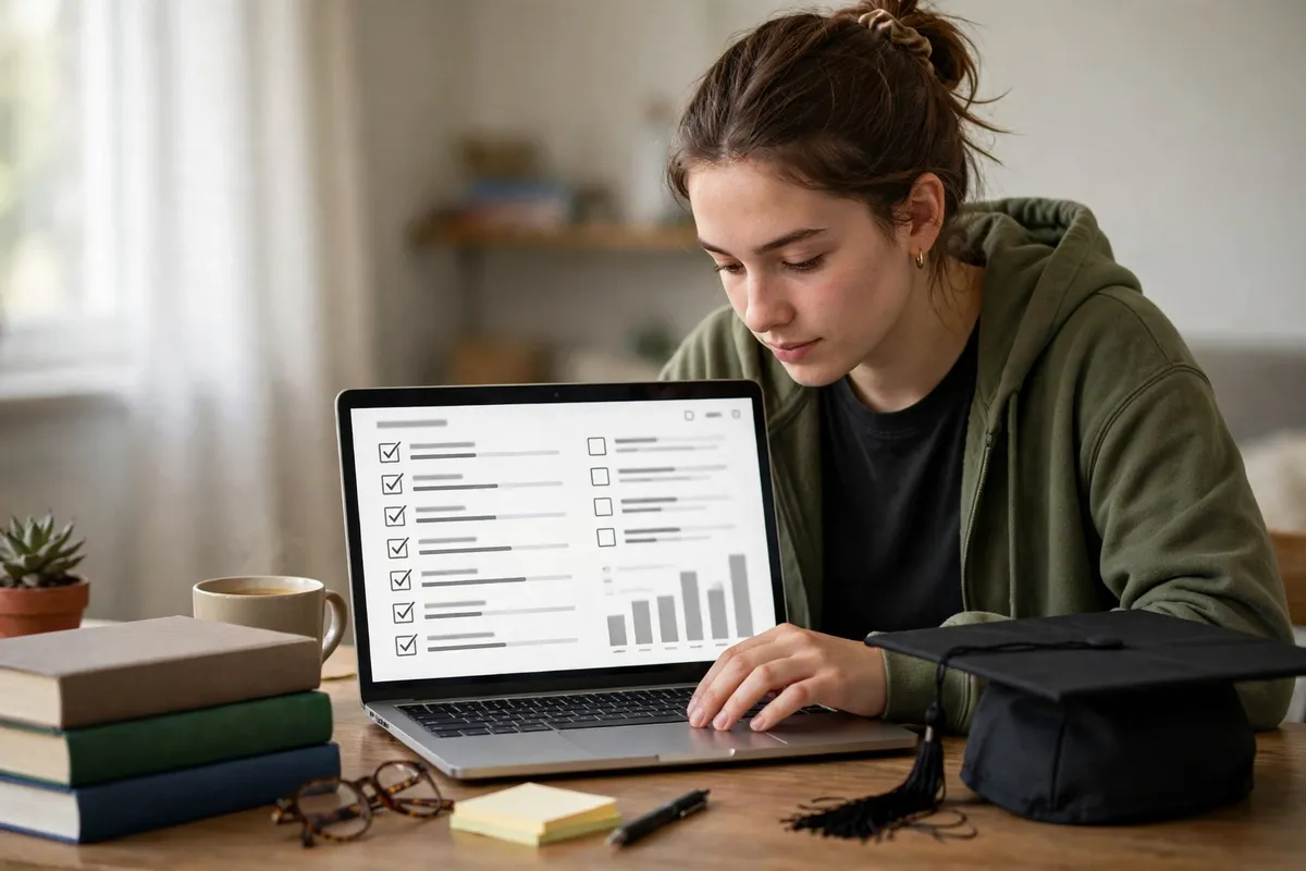 A student checking a degree progress checklist on a laptop, showing how MSU SIS tracks requirements toward graduation.