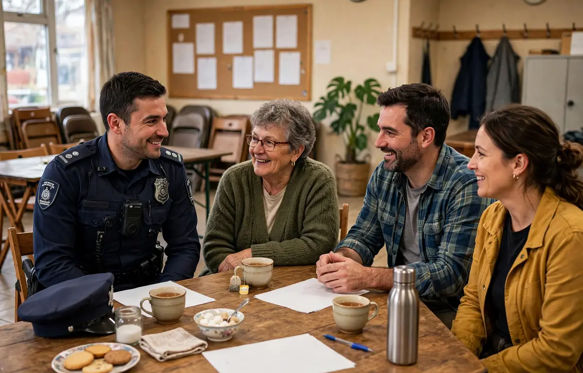 Neighbours and local officers discussing community priorities at a neighbourhood action group meeting.