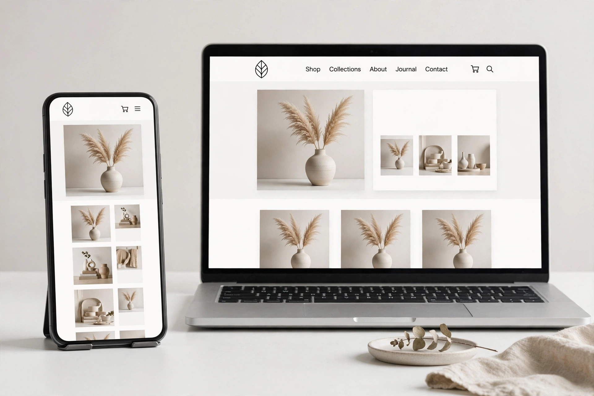 Smartphone and laptop showing the same website on mobile and desktop screens