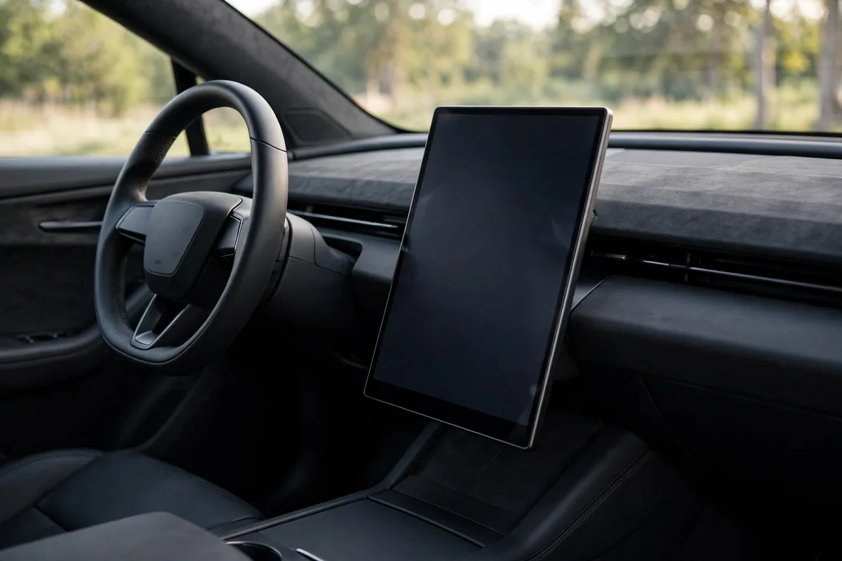 Subaru Solterra interior with a large central touchscreen display